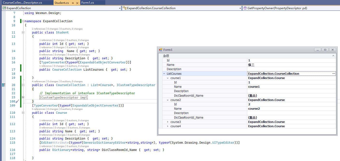 expand collection as property