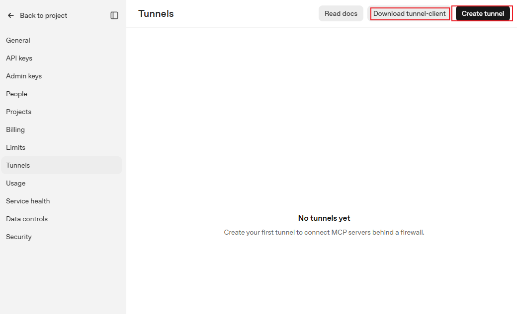 OpenAPI tunnels